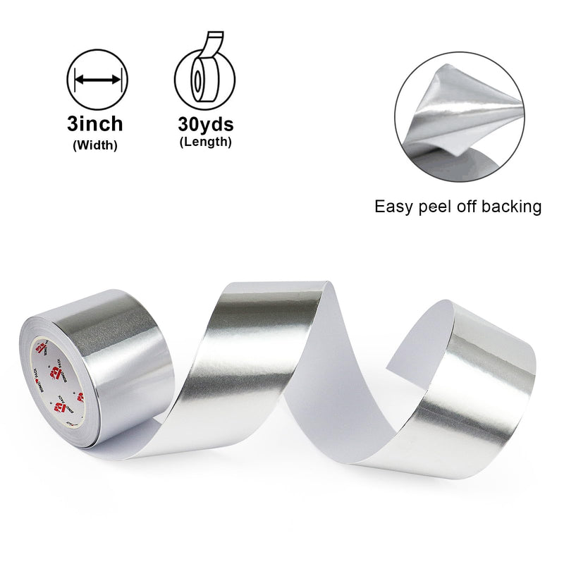 BOMEI PACK Aluminum Foil Tape,Heavy Duty Metal Foil Tape,High Temperature Silver Duct Tape,Perfect for Sealing & Patching,HVAC,Air Ducts,Insulation and Metal Repair (6 Inch) 6 Inch x 30 Yards