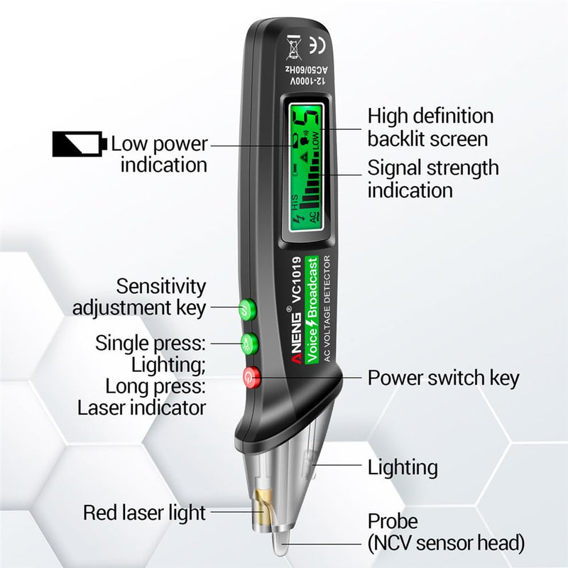 [Australia - AusPower] - axGear Voltage Detector Non-Contact AC Electrical Tester Pen Sensitivity 12-1000V 