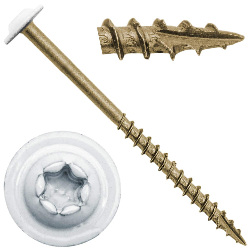 #8 x 2-1/2" Bronze Star Exterior Coated White Round Head - Cabinet Wood Screw Torx/Star Drive Head - Exterior Coated Torx/Star Drive Wood Screws - (1 Pound - 105 Approx. Screw Count) #8 x 2-1/2"- WHITE -1 lb ~105 Screws