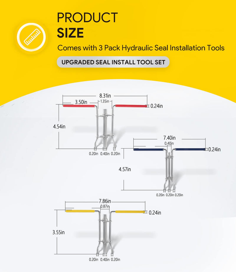 [Australia - AusPower] - 3 Pack Hydraulic Seal Installation Tools, Hydraulic Cylinder Piston Repair Seal Kit, U-Cup Rod Seal Installation Tool Kits Upgraded Seal Twistor Install Tool Set 3 Pack 
