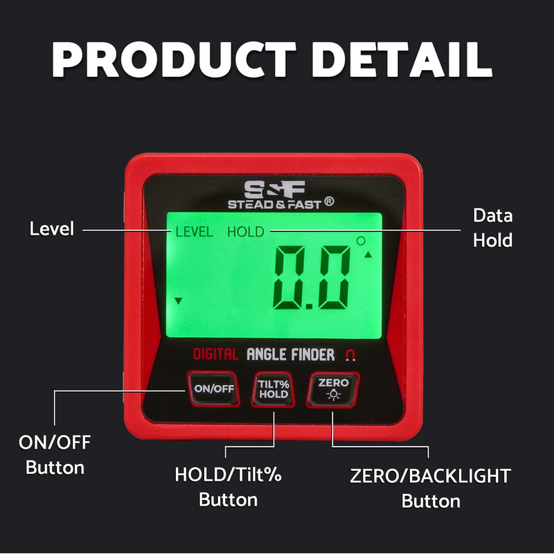 [Australia - AusPower] - S&F STEAD & FAST Digital Angle Finder Gauge Magnetic Protractor Inclinometer Table Saw Angle Gauge Level Cube with Magnetic Base for Woodworking, Carpentry, Construction Red 