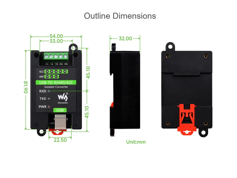 waveshare USB to RS485/422 Converter Onboard FT232RL and SP485EEN Chip, Galvanic Isolated Converter with Multiple Protection, Support Win11/10/8.1/8/7/XP, Mac, Linux, Android, Wince, etc
