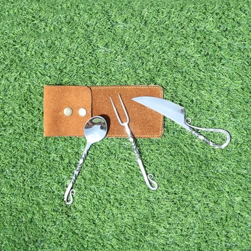 Customize Stainless Steel Viking Medieval Feasting Set, Handmade Mirror Polished Viking Twisted Pattern Flatware With Leather Pouch, Perfect for Cosplay and Gift for Loved Ones (Person 1) Person 1