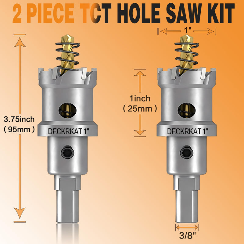 [Australia - AusPower] - 2-Pack 1" TCT Hole Saws for Hard Metal, Heavy Duty 25mm Tungsten Carbide Tipped Hole Cutters Set with Spring-Loaded Pilot Drill Bits for Stainless Steel, Metal, Iron, and Plastic 1”（25mm） 