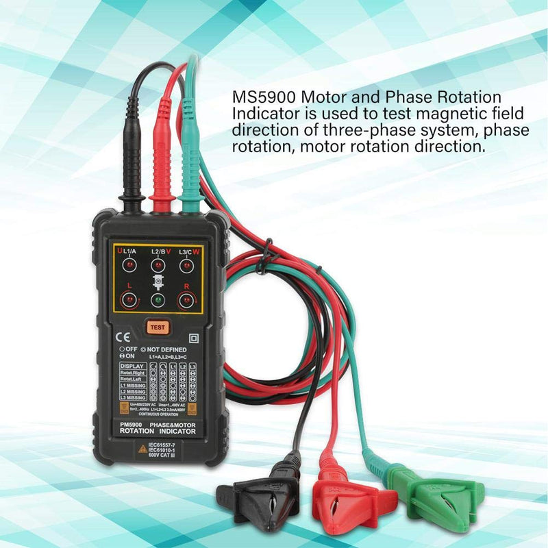 [Australia - AusPower] - 3 Phase Motor Rotation Tester, Portable Handheld 3 Phase Motor Rotation Indicator, Professional-Grade Tool for Installing, Repairing, or Maintaining 3 Phase Systems or Motors 