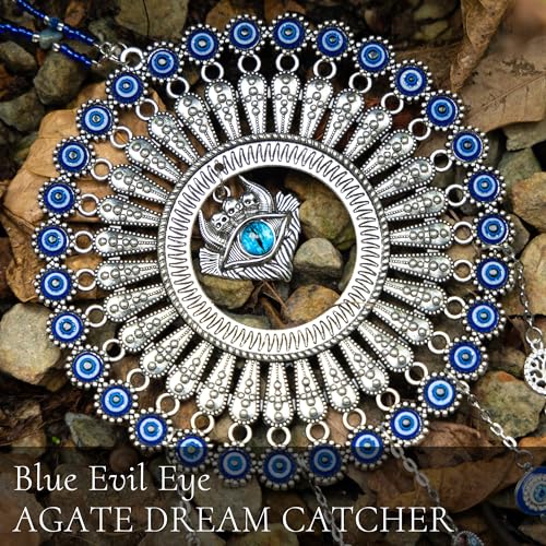 Evil Eye Dream Catcher, Handmade Blue Agate Stone Catcher with Crystals Evil Eye