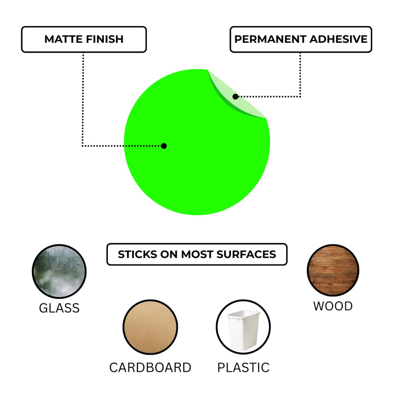 ChromaLabel 0.25 inch Round Label Permanent Color Code Dot Stickers, 250 Labels per Dispenser Box, Fluorescent Green 1/4" Diameter