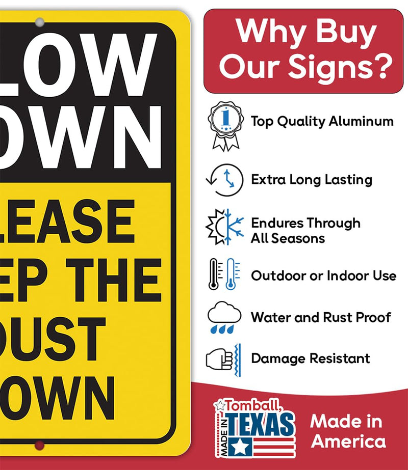 Lone Star Art Slow Down Driveway Warning – 12x18 Aluminum Dust Control for Gravel or Dirt Roads – Yellow Caution Safety for Rural Areas, Private Roads, or Outdoor Traffic Use (Pack of 2) Metal Pack of 2 18"L x 12"W