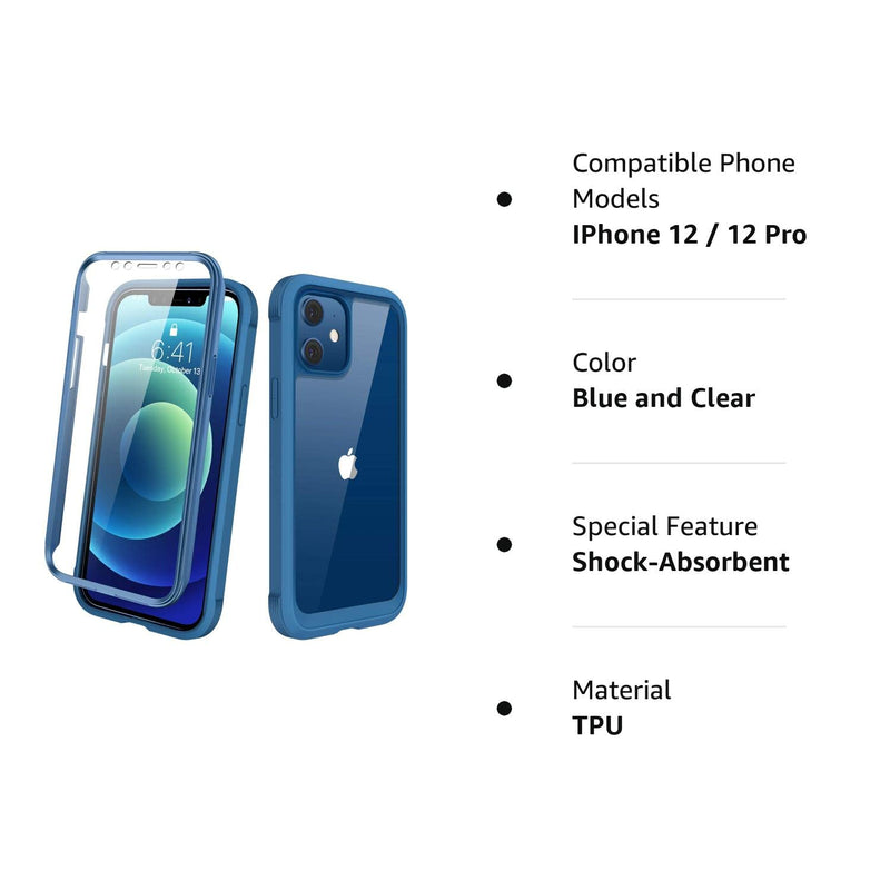 [Australia - AusPower] - Diaclara Designed for iPhone 12/12 Pro Case, Full Body Rugged Case with Built-in Touch Sensitive Anti-Scratch Screen Protector, Soft TPU Bumper Case for iPhone 12/12 Pro 6.1" (Blue and Clear) iPhone 12 & iPhone 12 Pro 6.1" Blue and Clear 