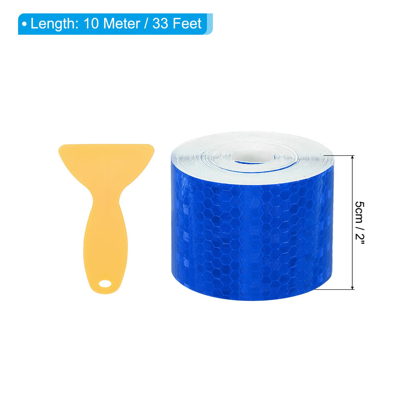 PATIKIL 2 Inch x 33 ft Reflective Tape, 1 Roll Waterproof Self Adhesive High Visibility Caution Warning Safety Tape Reflector with Scraper for Trucks Trailers Cars, Blue