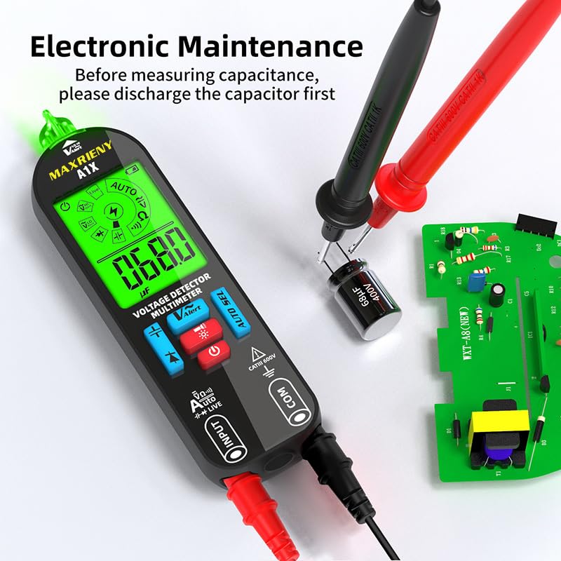 [Australia - AusPower] - Digital Multimeter Rechargeable Electrical Tester NCV with Audible and Visual Alarms Auto-Ranging Measures AC/DC Voltage Capacitance Resistance Continuity Capacitance Diode Live Check Tester 