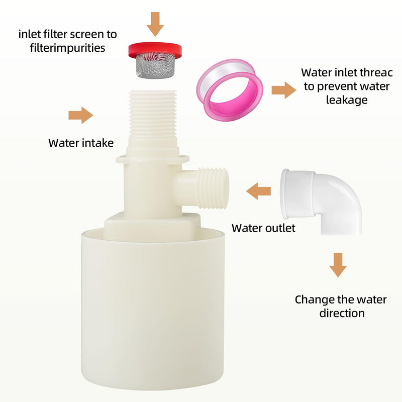 [Australia - AusPower] - Water Float Valve, 1/2" Inlet Water Level Control Water Tank Traditional Float Valve for Automatic Water Level Control in Tanks, Pools & More 2 PCS (1/2", up inlet) 