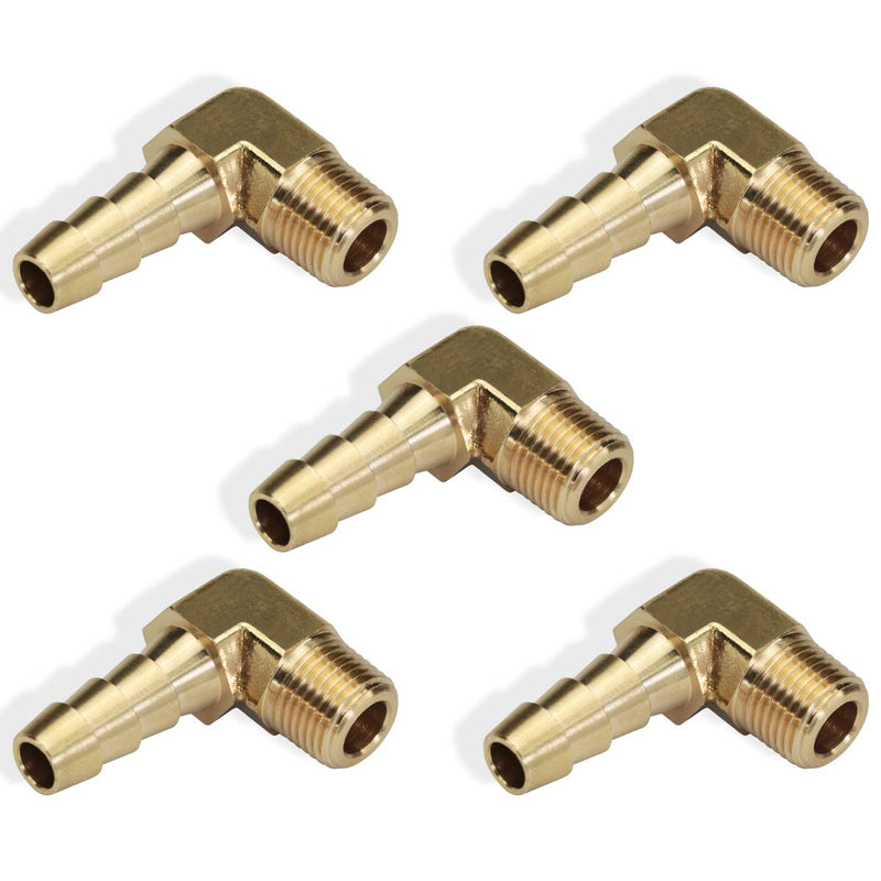 [Australia - AusPower] - 5pcs 90 Degree Elbow Brass Hose Barb Fitting -1/4" Barb to 1/8" Male NPT Adapter 1/4" Barb to 1/8" Male NPT 