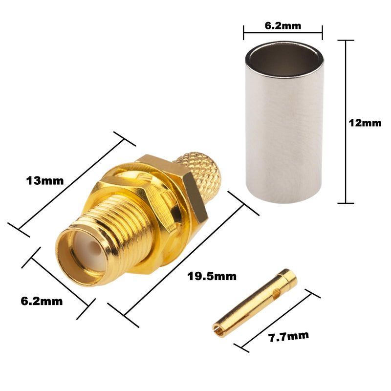 [Australia - AusPower] - BOOBRIE 10-Pack SMA Female Bulkhead Crimp Connector SMA Female Crimp Solder Connector 50 Ohm Gold Plated for RG58 RG142 RG223 LMR195 LMR200 Coaxial Cable 