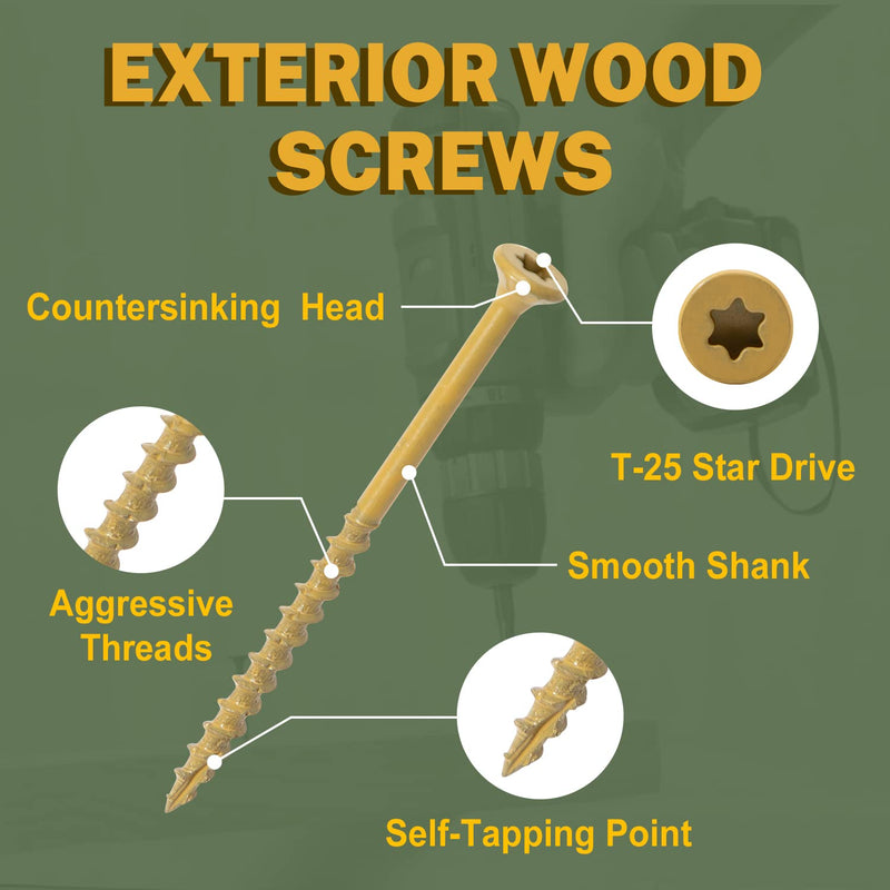 [Australia - AusPower] - LIONMAX Deck Screws 3 Inch, Wood Screws #9 x 3", 100 PCS, Rust Resistant, Exterior Epoxy Coated, Outdoor Decking Screws, Torx/Star Drive Head Deck Screw, T25 Star Bit Included, Tan #9 x 3" 