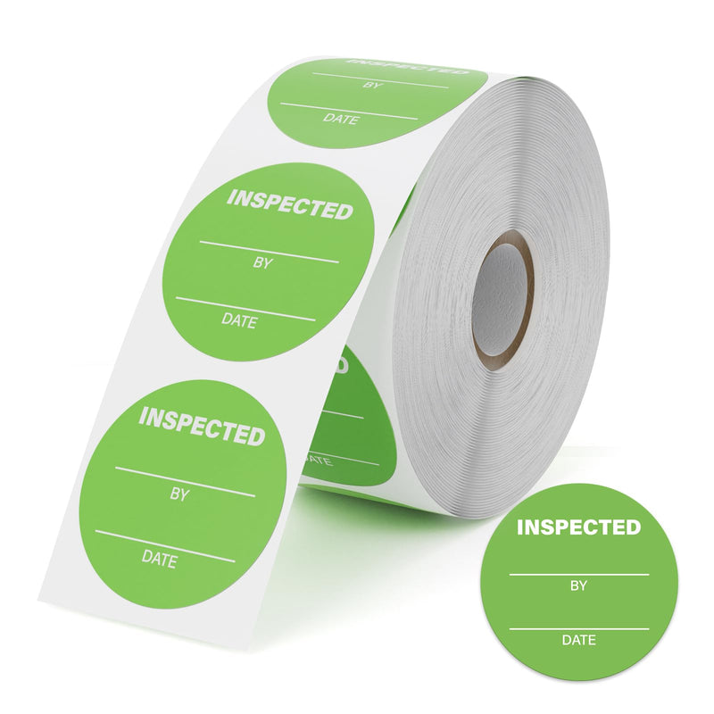 1000 Pcs Inspected By Stickers 2 Inch, Round Vinyl Quality Control Inspection Labels Green Writable QC Inventory Labels for Food Service Kitchen Warehouse Manufacturing