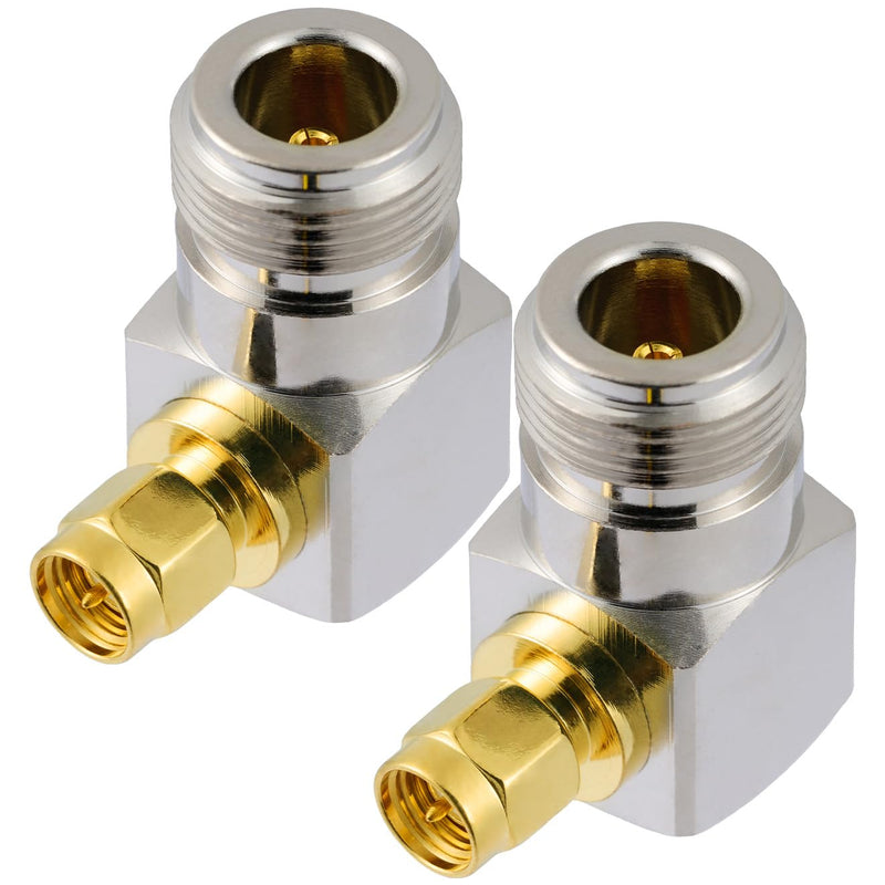 [Australia - AusPower] - Vecys Pack of 2 SMA Male to N Female Right Angle RF Coaxial Adapter 50 Ohm SMA to N Right Angle High Frequency Coaxial Adapter for Antenna Adapter Wireless Device Equipment Signal Testing N Buchse auf SMA Stecker 90° 
