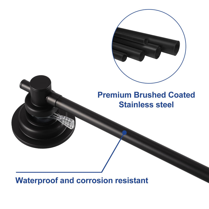 SLIIMU Suction Cup Towel Bar for Shower with 5 Hooks, 17-28 Inch Adjustable Long Bathroom Wall Washcloth Rack,Extendable Glass Shower Door Suction Rag Holder,Towel Rod for Bath Kitchen (Black) Black