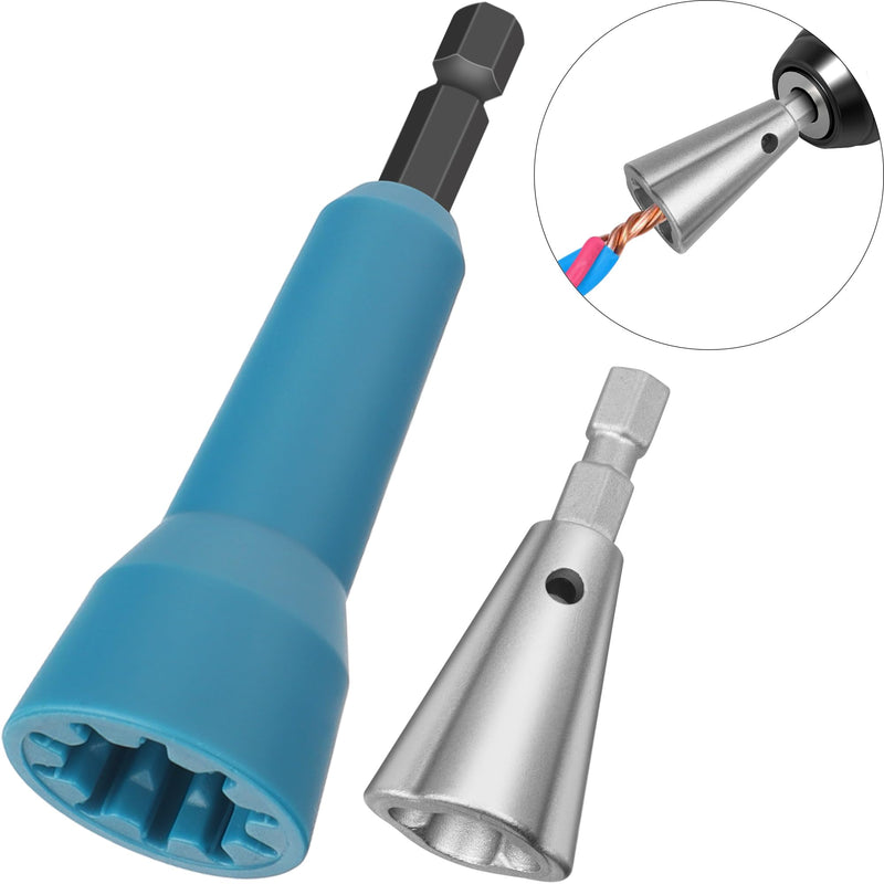 [Australia - AusPower] - Wire Nut Twister,Wire Twisting Tool,Wire Nut Twiter for Drill,Spin Twist Wire Connector Socket,Wire Connector Driver with 1/4" Chuck,Wire Stripping and Twisting Tool for Cable Quick Stripping(2pcs) Wire Nut Twister Blue&Metal 