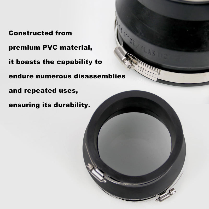 4" to 3" Black PVC Reducer Coupler & Gate Valve Bushing with 2pcs Clamps RV Plumbing Compatible with PVC Pipe Coupler Adapter RV Sewer Connection