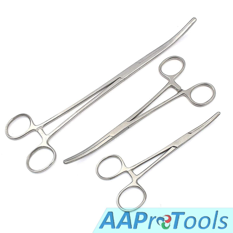 [Australia - AusPower] - Set of 3 Pean Hemostat Curved 6" 8" 10" Forceps Tongs Full Serrated Stainless Steel (AAPro Brand) 