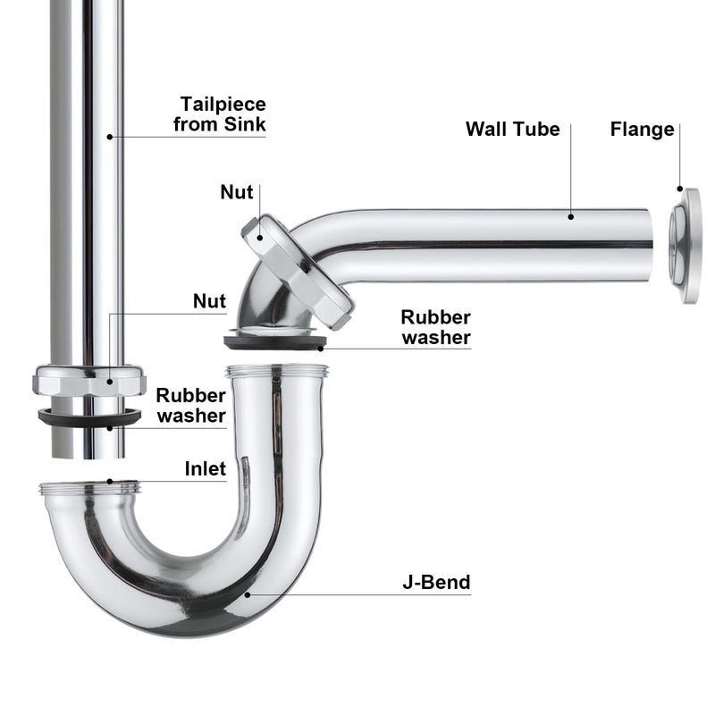 [Australia - AusPower] - ZM Brass P-trap Pipe Basin Sink Waste Kit with Reducing Washer 1-1/2'' 22GA 1-1/2 Inch. 22GA 