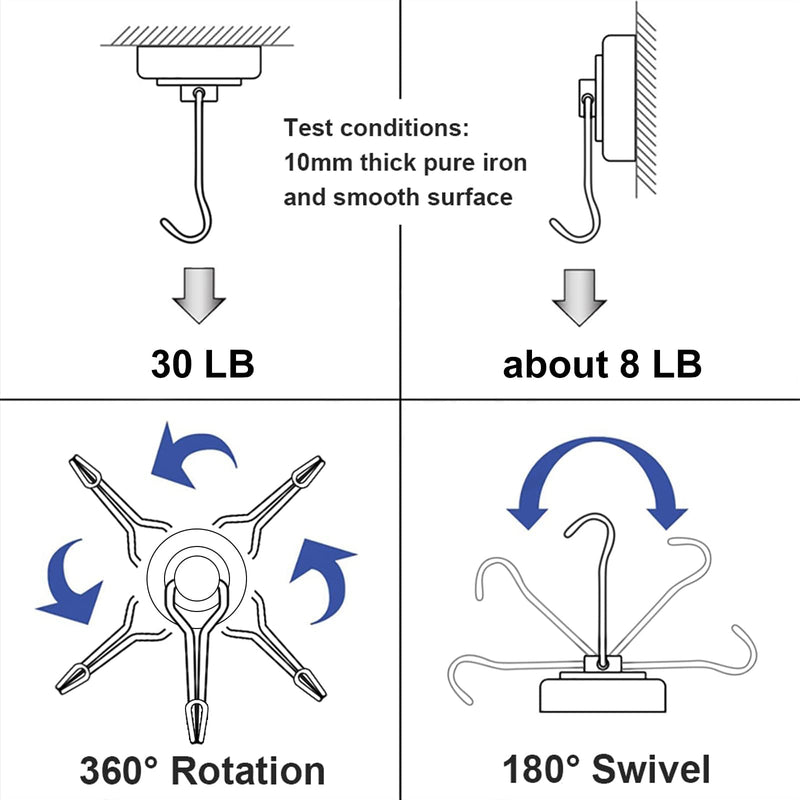 [Australia - AusPower] - E BAVITE Black Swivel Swing, 30LBS Powerful, Strong Neodymium Rare Earth Magnetic Hooks. Perfect for Refrigerator, Kitchen and Other Magnetic Surfaces, Pack of 6 6P 