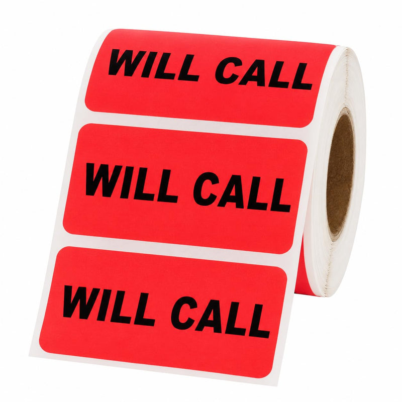 Will Call Inventory Labels - 2” x 1”, 500 Labels/Roll, Fluorescent Red | Inventory Management, Quality Control, and Moving Companies - Easily Apply to Boxes, Mailers, and Packages | LabelValue Brand