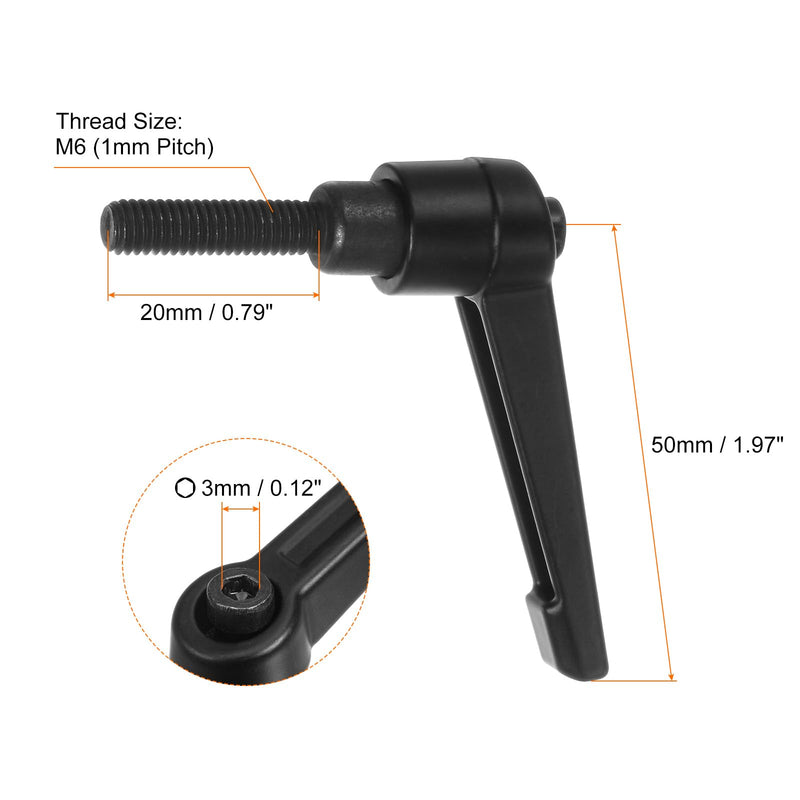 [Australia - AusPower] - 6pcs Adjustable Clamping Lever Handles M6 x 20mm Male Thread Bolt Knobs Rotating Screw Locking Quick Release Ratchet Push Button Handle, Black 