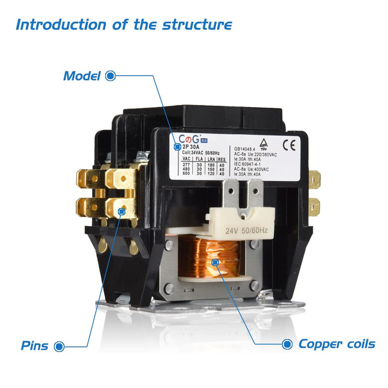 [Australia - AusPower] - 2 Pole Air Conditioner Contactor 30 Amp 24V Coil,Condenser Contactor Compressor Contactor… 2P 30A 24V 
