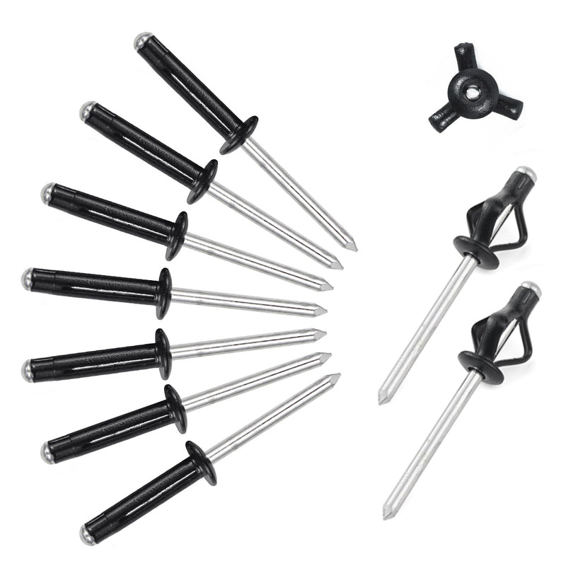 3/16" x 5/8"-3/4"-1" Tri-Fold Rivets Assortment - 75Pcs,Black Tri-fold Exploding Pop Rivets Solid Aluminum Tri Grip Rivets Bulb Style Rivets for Kayak Marine Boat 3/16" x5/8",3/4",1"