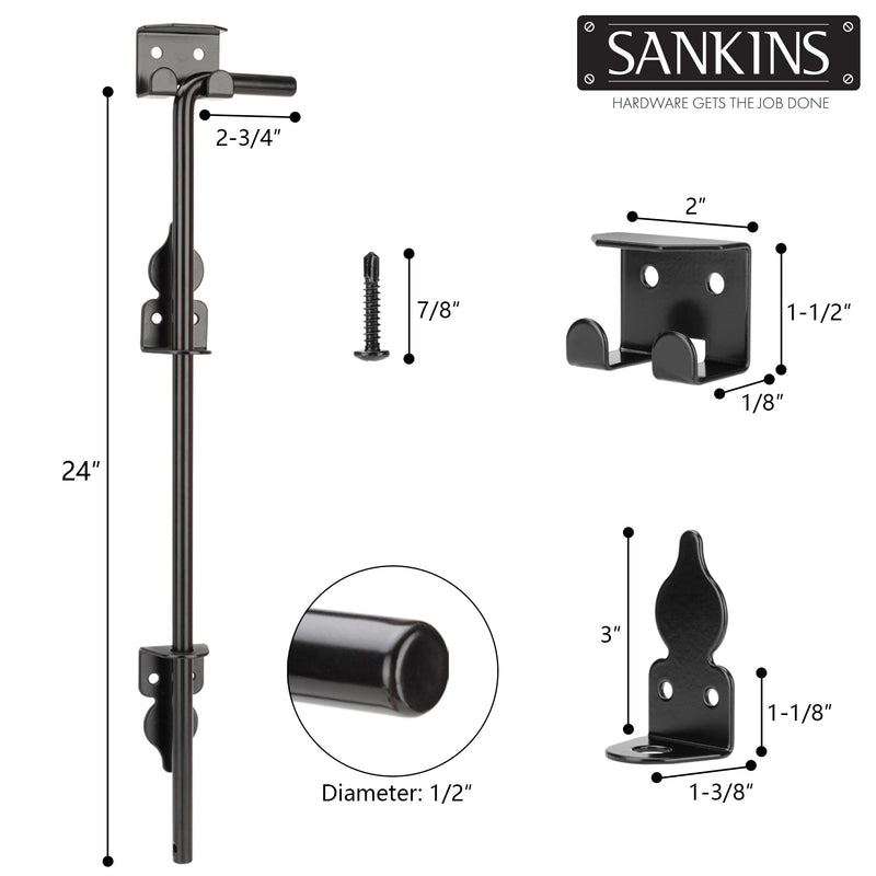 24" Cane Bolt Drop Rod Heavy Duty Gate Hardware Black Solid Steel Gate Ground Latch for Wood PVC Vinyl Metal Gates Fences Doors, Holding Gate to The Ground (1 Pack) 1 24 Inch