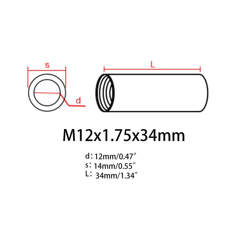 [Australia - AusPower] - 5 Pcs M12 x 1.75 x 36mm Long Rod Coupling Round Rod Nut Connector Zinc Plated Joint Nut Industrial Construction Fasteners M12x1.75x36mm(Round) 