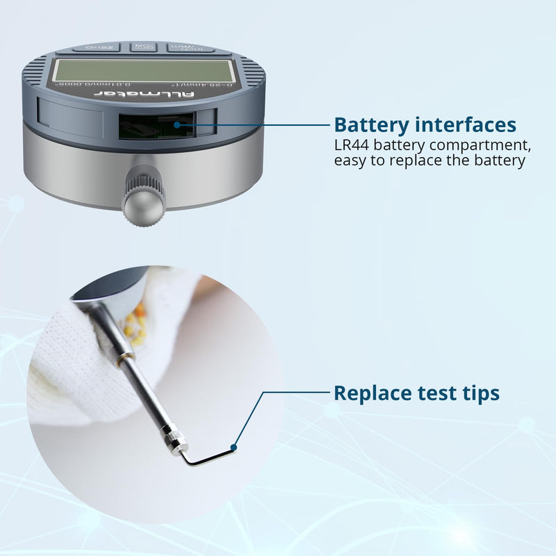 [Australia - AusPower] - ALLmeter Digital Dial Indicator with Magnetic Holder Digital Caliper Calliper Digital Dial Gauge Ignition Time 0-25.4 mm/1 Inch Measuring Probe Metric Conversion with LCD Display Dial Gauge Digital silver 70kg Digitale Messuhr 