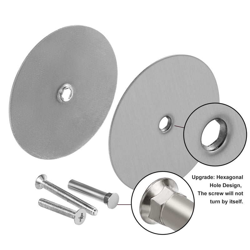 2 Pack Door Hole Cover Plate Brushed Satin Nickel Deadbolt Cover Plate 2 5/8" Diameter Round Door Knob Hole Filler Plate, 1" and 1.5" Screws, Reinforcer Locks and Doors for Home Security