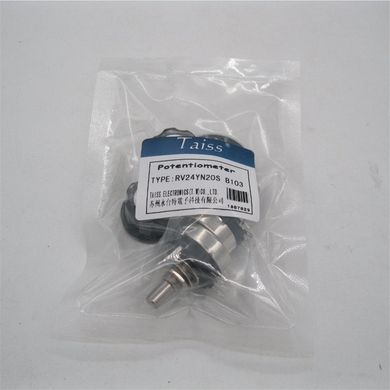 Taiss 2pcs RV24YN20S 10K Potentiometer Single Turn Carbon Film Rotary Taper Potentiometer Used for Inverter speed regulation Motor speed control + 2pcs A03 knob + 2pcs dials (B103 10K ohm) B103 10K ohm