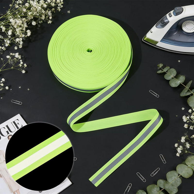 OLYCRAFT 1 Inchx109.4 Yards Reflective Ribbon Sew On Reflective Tapes Silver Sew On Warning Strip High Visibility Reflection Tape Strip for Clothing Trim Decor Jacket Backpacks Pet Collars(Green)