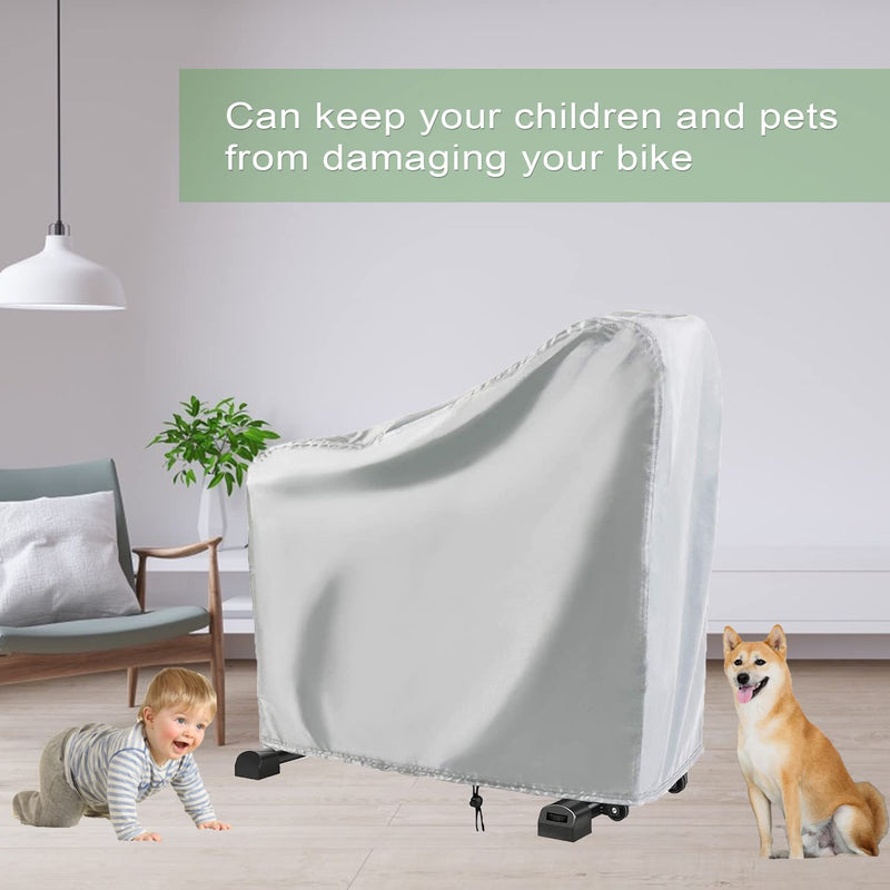 Exercise Bike Cover, Upright Cycling Protective Stationary Bike Covers Outdoor Storage Waterproof Dustproof Bicycle Cover Ideal for Indoor and Outdoor Fitness(Silver) Silver 48"L x 23"W x 56"H