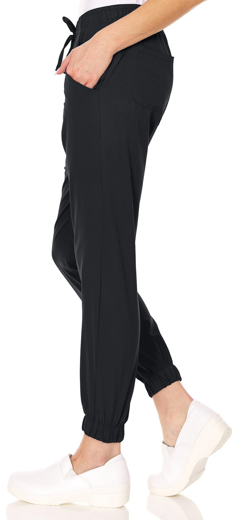 [Australia - AusPower] - MediChic Mini Marilyn Scrub Joggers 4-Way Stretch Elastic Waistband Four Pocket Jogger Pants Large Black 