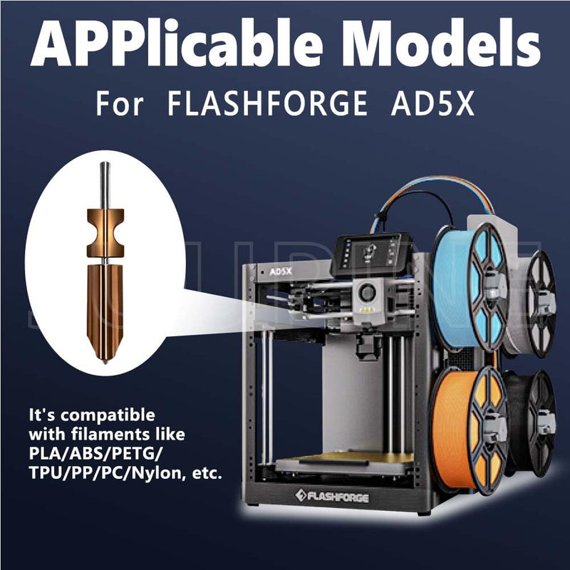 New Upgraded 0.25MM&0.4MM&0.6MM Hotend Kit for Flashforge AD5X Nozzle, All Metal 3s Quick-Detachable Nozzle kit,HTR 550°C Hardened Steel Nozzle,32mm³/s High Flow,600mm/s High-Speed AD5X Parts