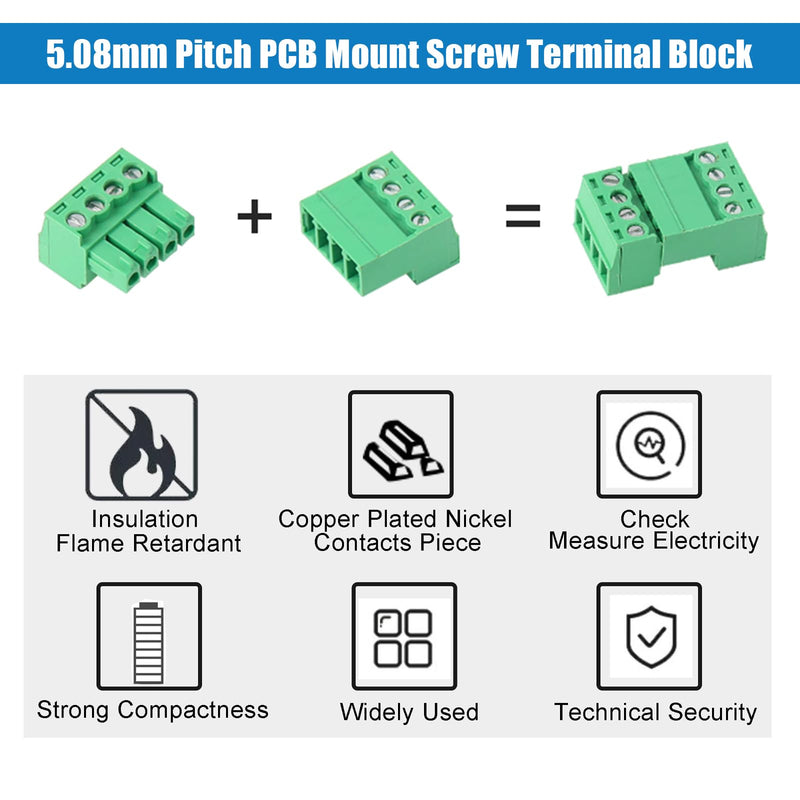 [Australia - AusPower] - 5 Set 4 Pin 5.08mm Pitch PCB Mount Screw Terminal Block Connector with 4 Pin Phoenix Plug,Pluggable Male and Female Connector 