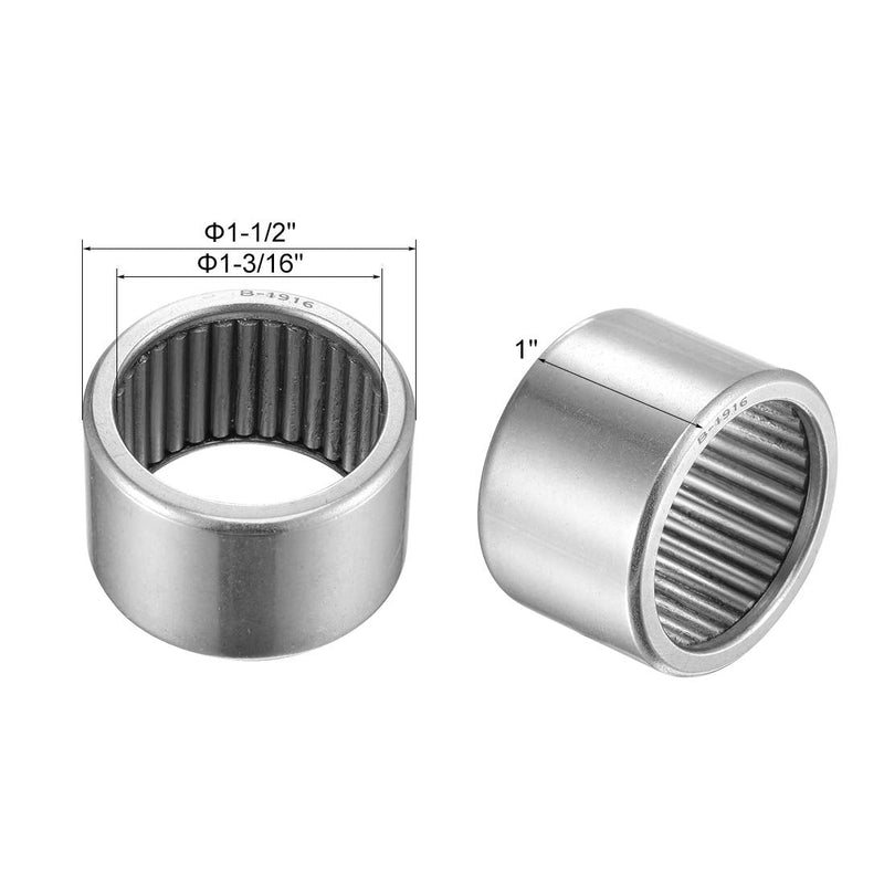 [Australia - AusPower] - uxcell B1916 Needle Roller Bearings 1-3/16" Bore 1-1/2" OD 1" Width Chrome Steel Open End Full Complement Drawn Cup Bearing 1-3/16x1-1/2x1" 