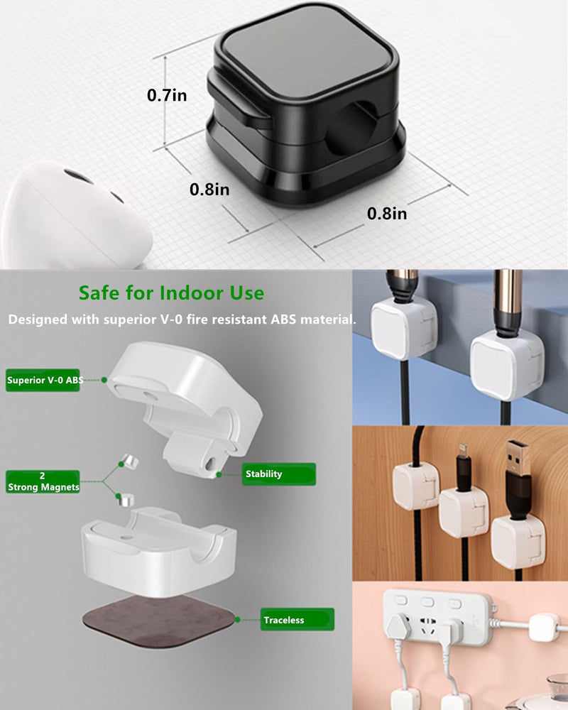 8 Pack Magnetic Cable Clips [Cable Smooth Adjustable] Cord Holder, Under Desk Cable Management, SHKI Adhesive Wire Holder Keeper Organizer for Home Office Desk Phone Car Wall Desktop Nightstand (Mix)