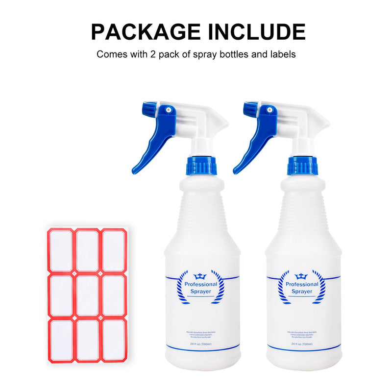 [Australia - AusPower] - Plastic Spray Bottle, Empty Spray Bottles (2 Pack 24 Oz), All-Purpose Sprayer for Cleaning Solutions, Bleach Spray, Planting, BBQ, Mist & Stream Water Spraying Bottle with Adjustable Nozzle 2-Pack 