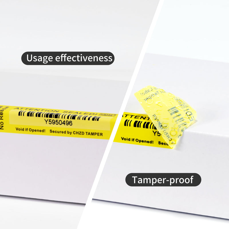 ChtepTamper Tamper-Evident Security Labels, Yellow, 1x3.54 inches | 100 Pieces, No Transfer, Serial Number, Goods Shipping, Privacy Protection
