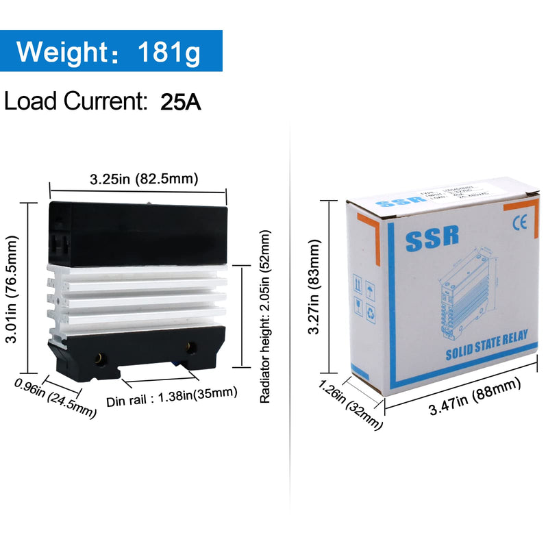 [Australia - AusPower] - 12V Dc SSR 25 DA Solid State Relay DC to AC (Input 3-32V DC Output 24-480V AC) with Radiator, 25A SSR Relay with Fan relé de estado sólido (DC to AC 25A) 