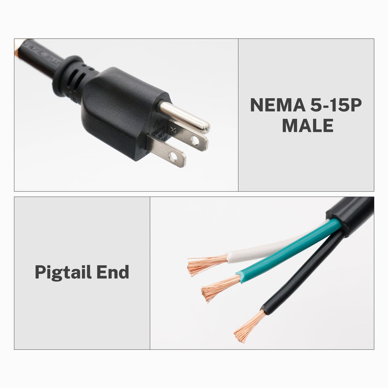 FIRMERST 14 Gauge 20 feet 3 Prong Power Cord Replacement with Three Screw Terminal, NEMA 5-15P