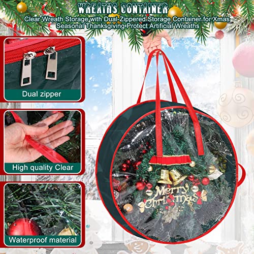 Shappy 4 Pcs Clear Wreath Storage Bags Windows Handles,Green,24 x 8 Inch Green 24 x 8 Inch