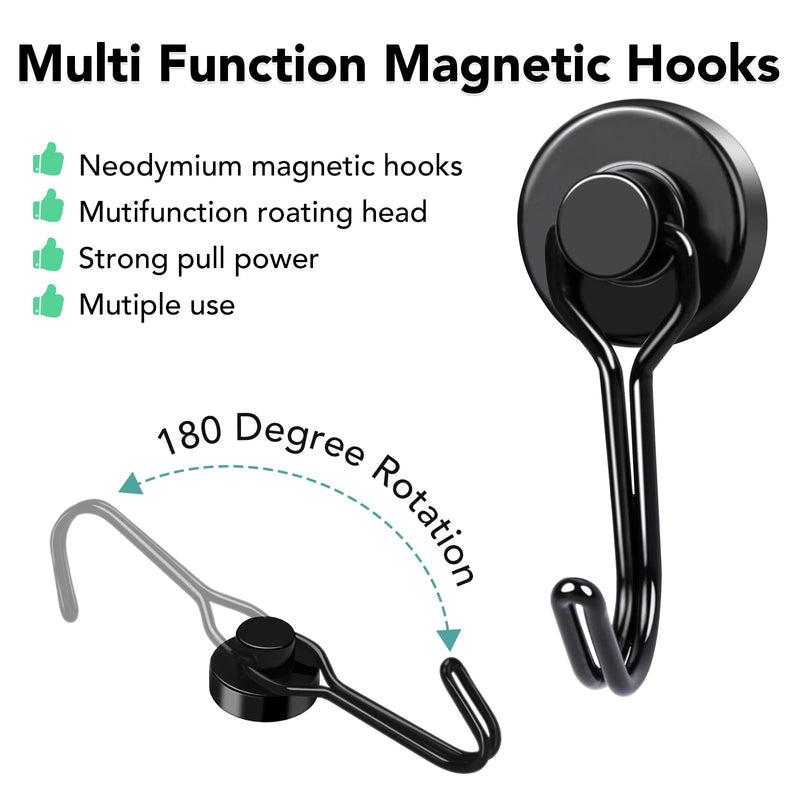 MIKEDE Magnetic Hooks, 40Lbs Heavy Duty Neodymium Magnet Hooks Black Magnetic Swivel Hooks for Hanging, 4 Pack Strong Magnets with Hook Magnetic Metal Hanger for Fridge, Toolbox, Storage