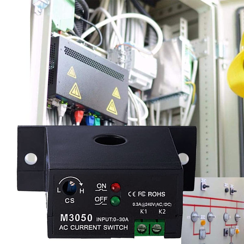 AC Current Sensing Switch, Adjustable Self-Powered Sensing Switch Normally Open Amp Sensor Monitoring Relay for Automated Equipment (0.2-30A) 30A